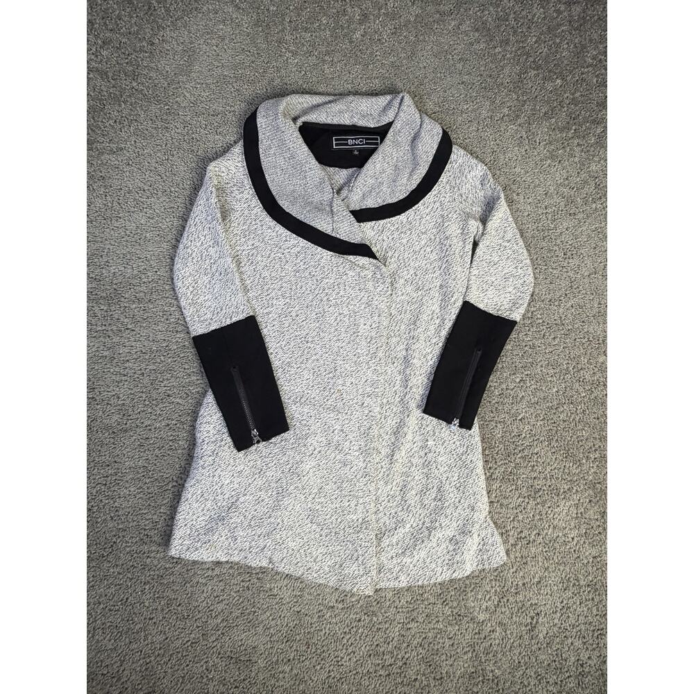 BNCI Sweater Womens S Gray Collared Chunky-Knit Pullover Zipper Relaxed Fit